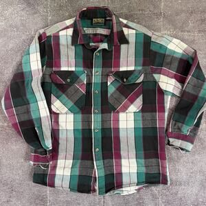 Men's Vintage 90's Private Property USA Green Purple Flannel Shirt Jacket Sz M